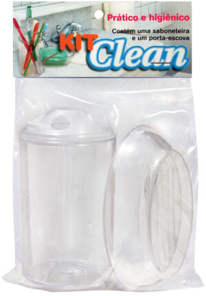 kit saboneteira e porta algodão em embalagem plástica